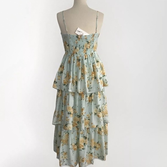 By The River Floral tiered, spaghetti strap,  smocked back maxi dress Large NWT - Picture 8 of 13